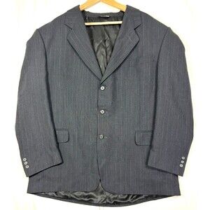 Vintage Roberto Villini Grey Wool Pinstripe Blazer 48R 3 Button Made in Italy